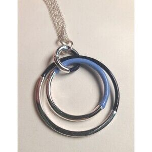 32" Double Strand Navy Blue And Baby Blue Pendant  Silver Tone  Necklace